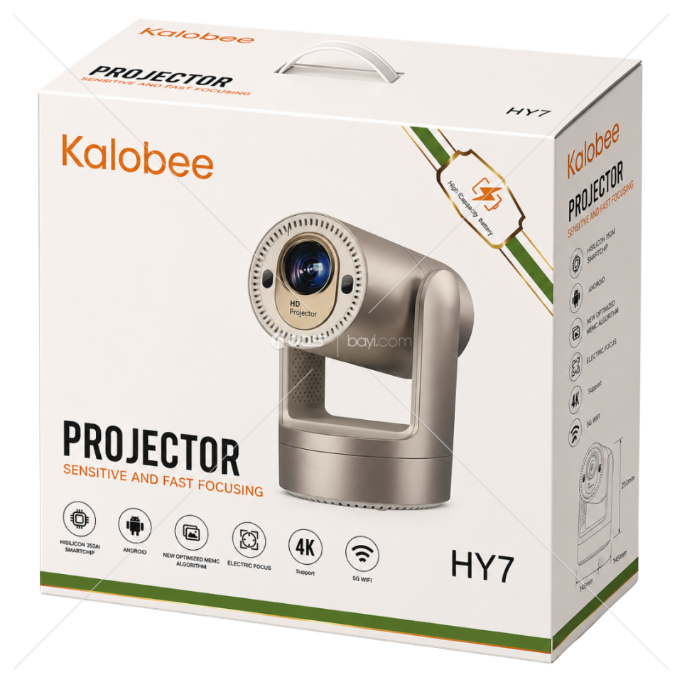 Kalobee HY7 Akıllı Mini Projektör 4K Destekli Android WiFi Taşınabilir Projeksiyon Cihazı