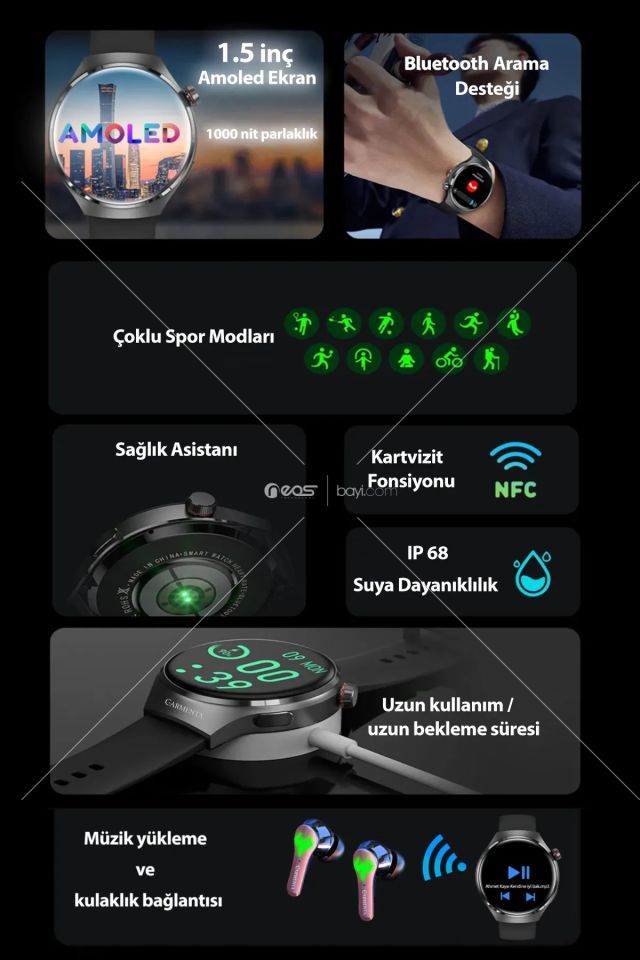 5 Pro 120 HZ Amoled Ekranlı Arama Yapan Akıllı Saat 2024-EKG,Spor Takibi,Ios-Android Akıllı Saat