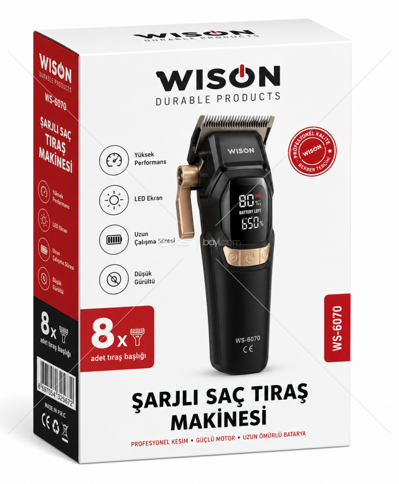 WISON WS-6070 Profesyonel Şarjlı Saç Tıraş Makinesi LCD Ekranlı