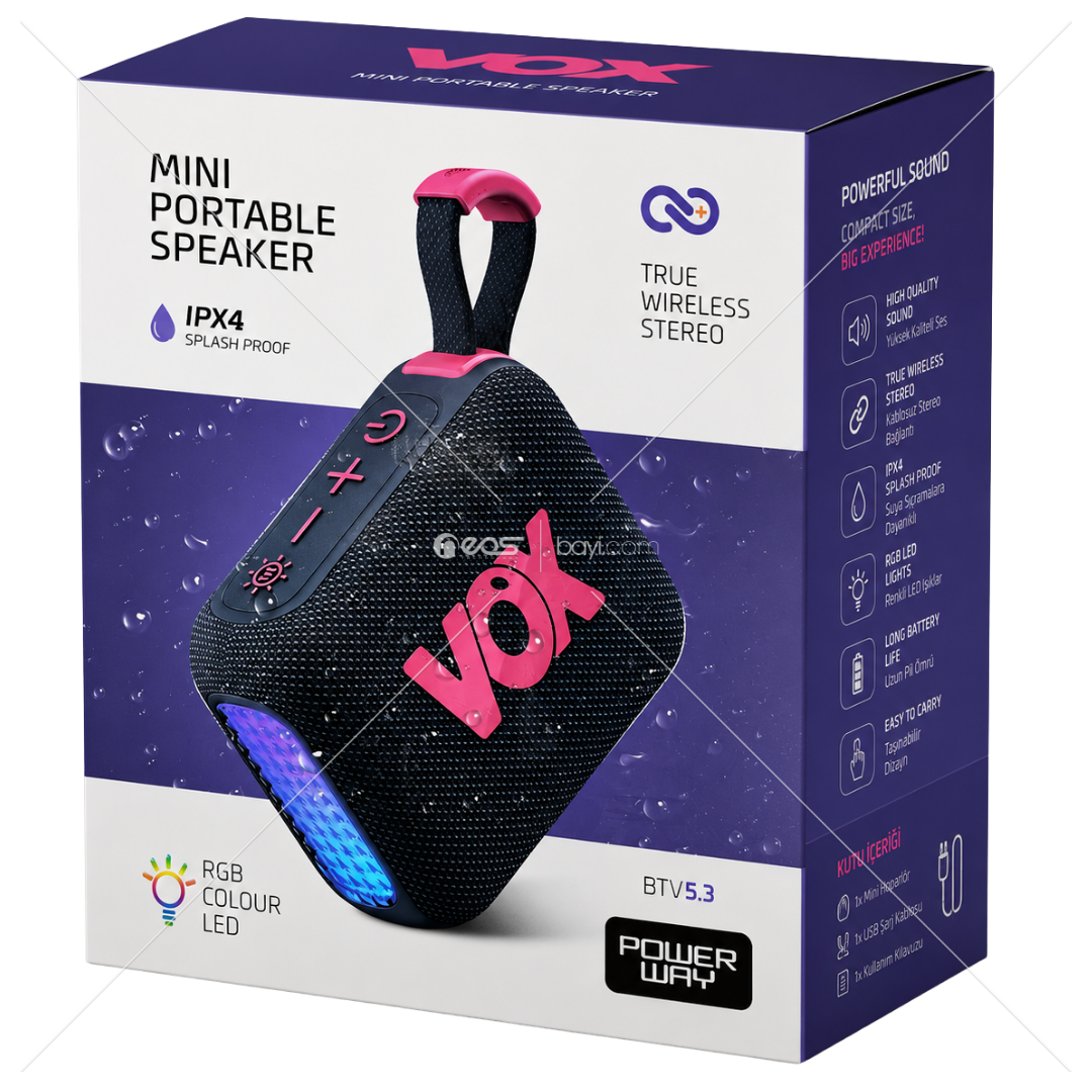 VOX BTV5.3 RGB Bluetooth Hoparlör IPX4 Suya Dayanıklı Mini Speaker