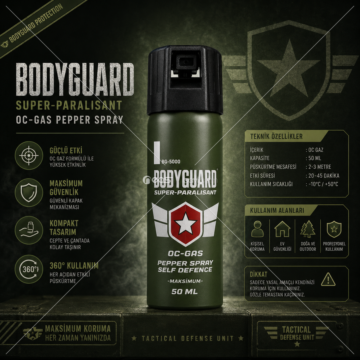 Bodyguard BG-5000 OC Gazlı Kişisel Savunma Spreyi 50 ml