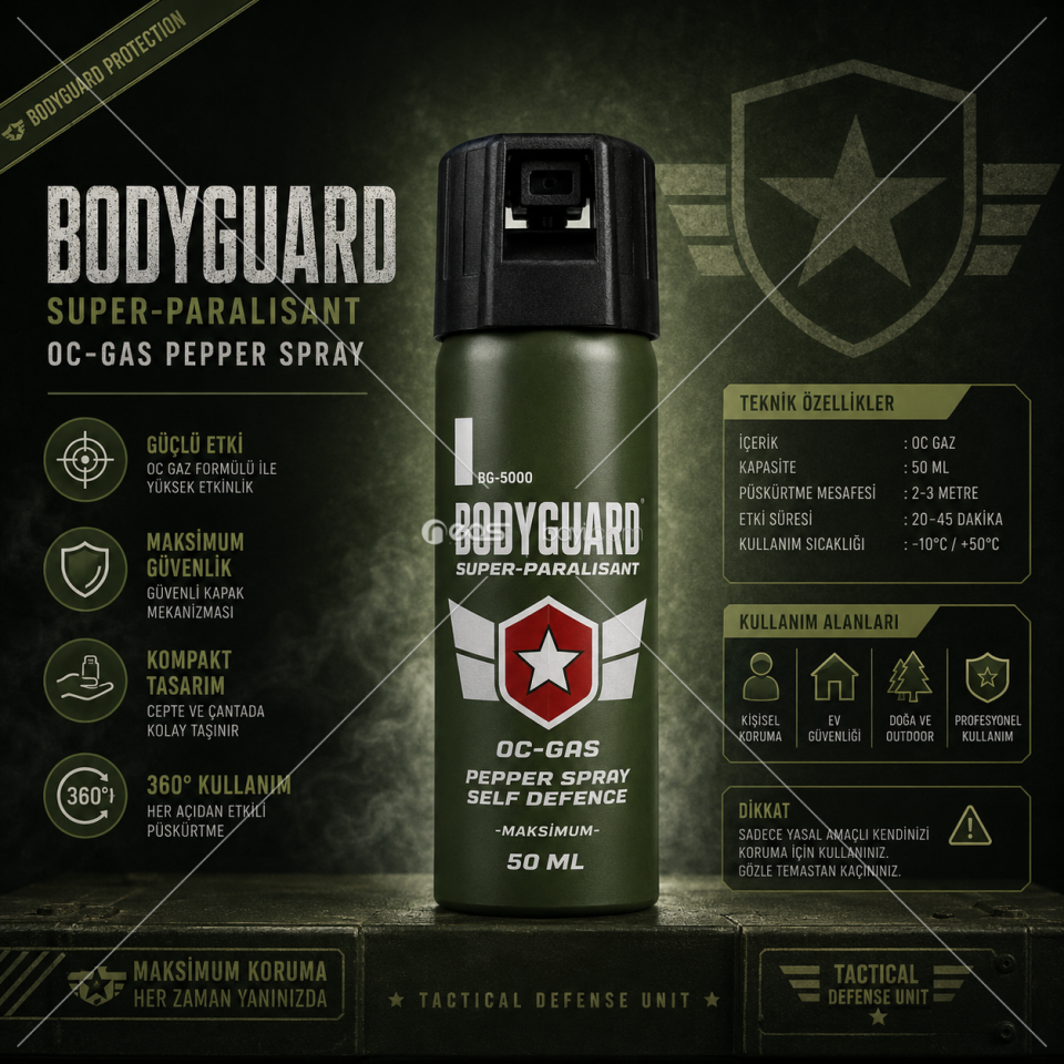 Bodyguard BG-5000 OC Gazlı Kişisel Savunma Spreyi 50 ml
