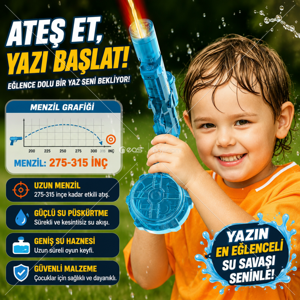 Uzun Menzilli Şarjörlü Su Tabancası 315 İnçe Kadar Etkili Atış Mesafesi