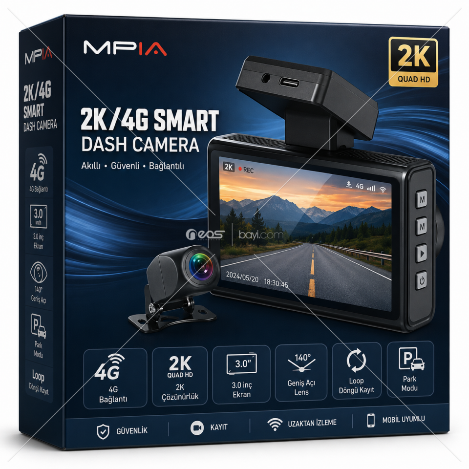 VisionTrack Pro 2K Quad HD 4G GPS Destekli Çift Kameralı Akıllı Araç Güvenlik ve Kayıt Sistemi – Uzaktan İzleme, Gece Görüşü, Park Modu, G-Sensör, 128GB Hafıza Desteği