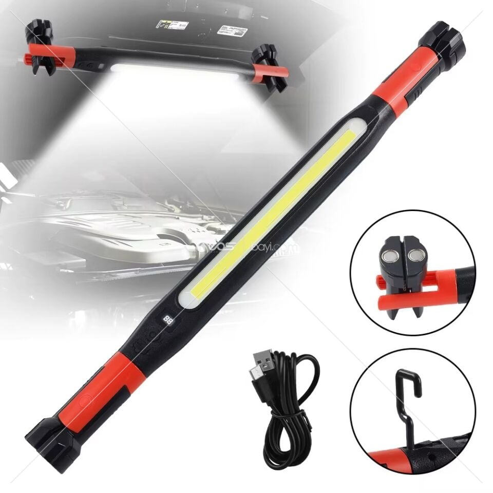 Pro COB LED Şarjlı Çalışma Lambası 4 Modlu - Manyetik Tabanlı, Kancalı, Beyaz/Kırmızı Işık, Servis Tamir Atölye ve Araç Bakım Lambası