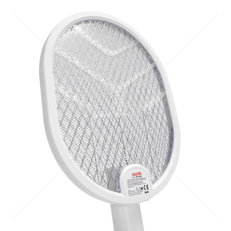 Asonic AS-A26 UV Işıklı Şarjli Katlanabilir Askılı Raket Sinek Öldürücü Beyaz 1200mAh 3000V Çıkış