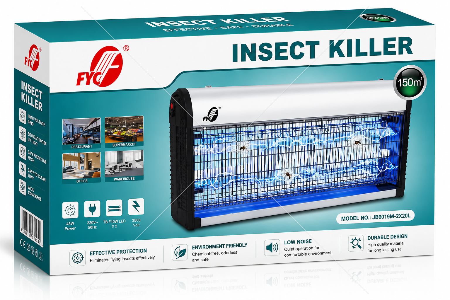 Professional UV Insect Killer Coverage Area: 150m² 43W High Performance Silent & Chemical-Free Operation 3500V Electric Grid