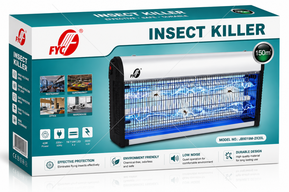 Professional UV Insect Killer Coverage Area: 150m² 43W High Performance Silent & Chemical-Free Operation 3500V Electric Grid