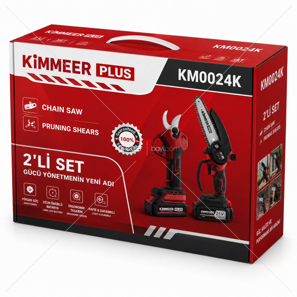 KİMMEER PLUS KM0024K 21V Akülü Mini Zincir Testere ve Budama Makası 2’li Set