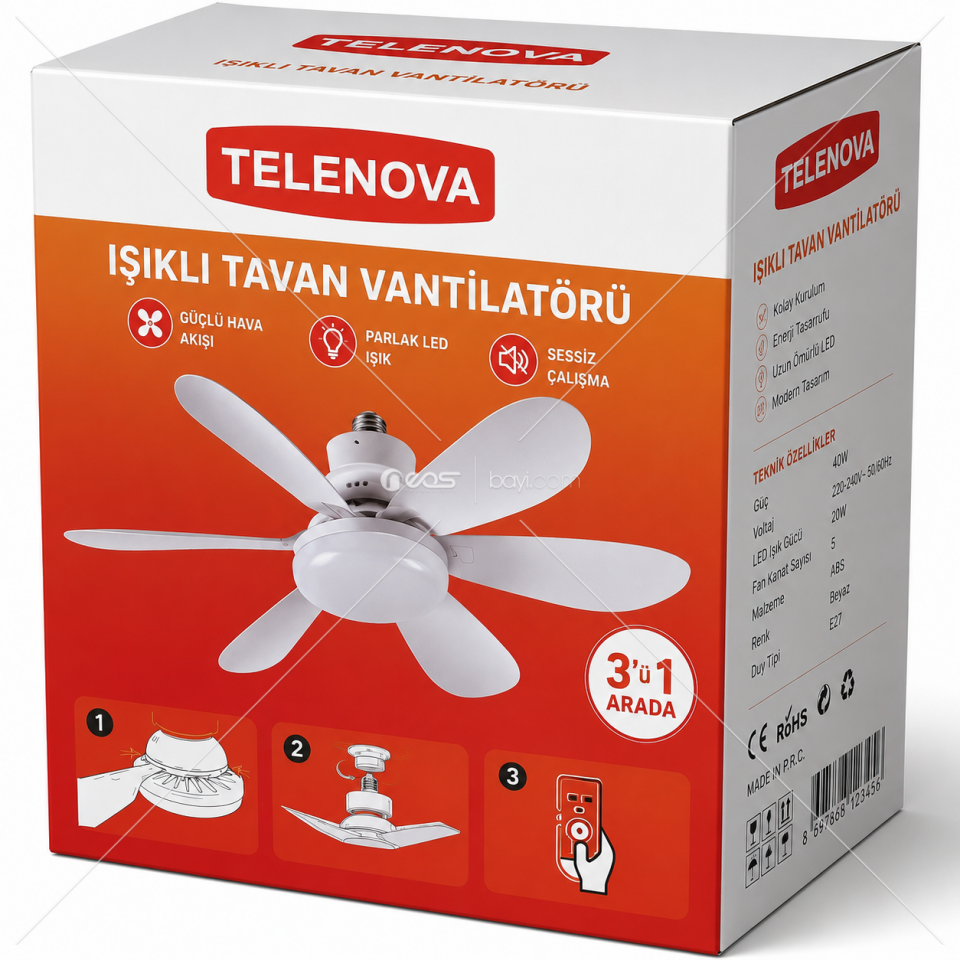TELENOVA AirGlow 6 Kanatlı Işıklı Tavan Vantilatörü – LED Aydınlatmalı – Sessiz Çalışma – Uzaktan Kumandalı