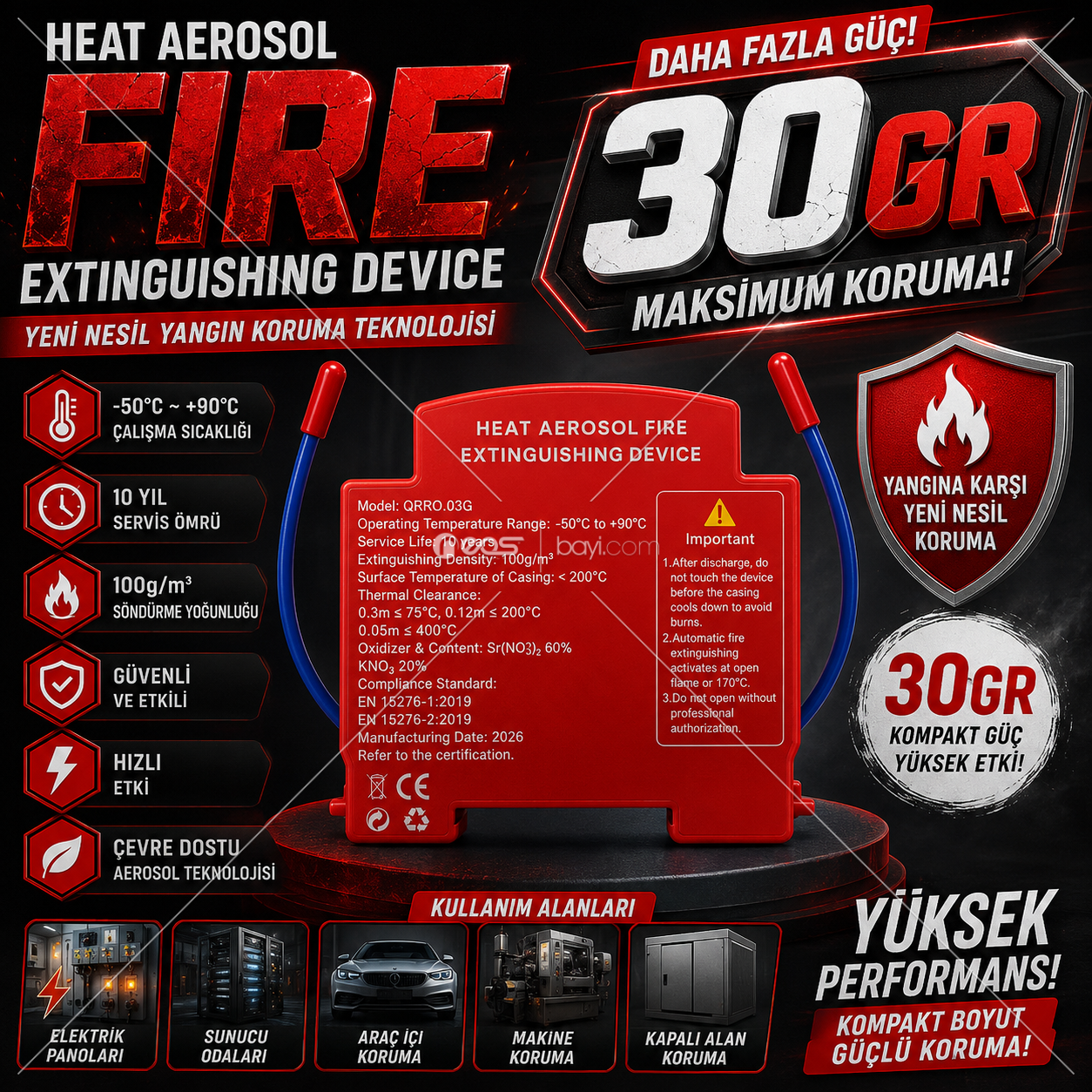 30GR Otomatik Yangın Söndürme Cihazı – Elektrik Panoları ve Araçlar İçin Akıllı Yangın Koruma Sistemi