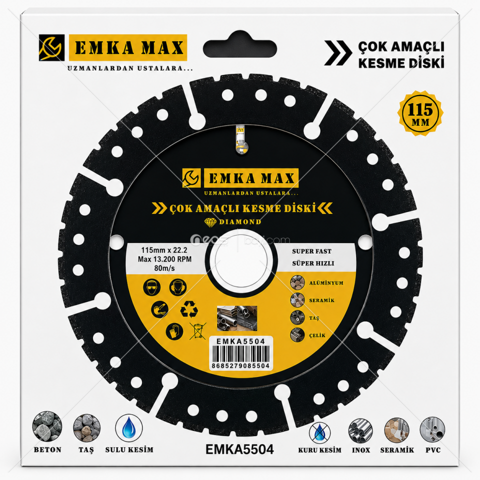 EMKA MAX 115x22.2 mm Çok Amaçlı Elmas Kesme Diski | Seramik, Granit, Beton, Taş, PVC, İnox ve Alüminyum Uyumlu