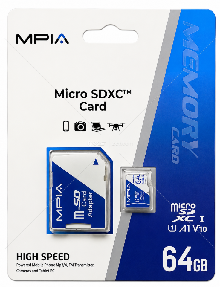 MPIA 64GB microSDXC Hafıza Kartı U1 A1 V10 Yüksek Hızlı SD Adaptörlü