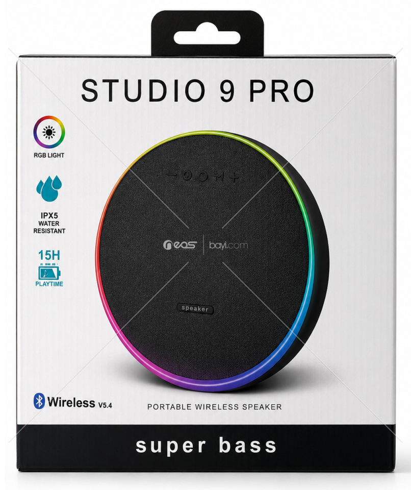 Kablosuz RGB Işıklı • 15 Saat Çalma Süresi • Bluetooth 5.4 • Güçlü Super Bass • Taşınabilir Kablosuz Hoparlör