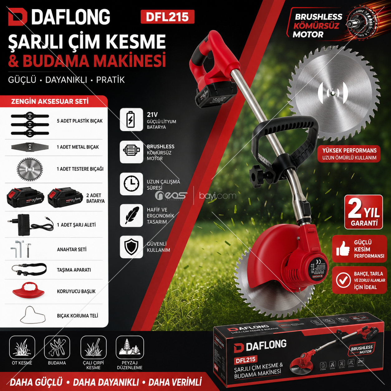 TIRPAN CUTPRO X21 21V Brushless Şarjlı Çim Kesme 2 Akülü Profesyonel Set