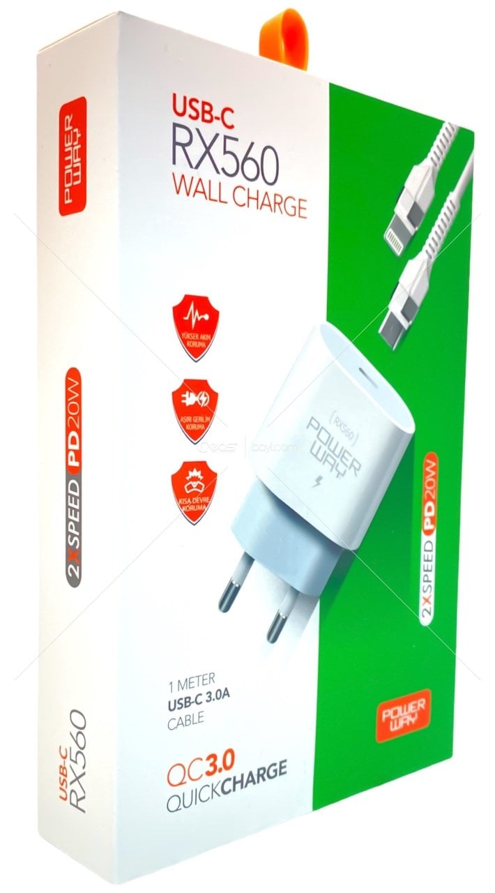 Powerway RX560 Type- C Linghtning 5V 3A Quick Chaerge Şarj Cihazı