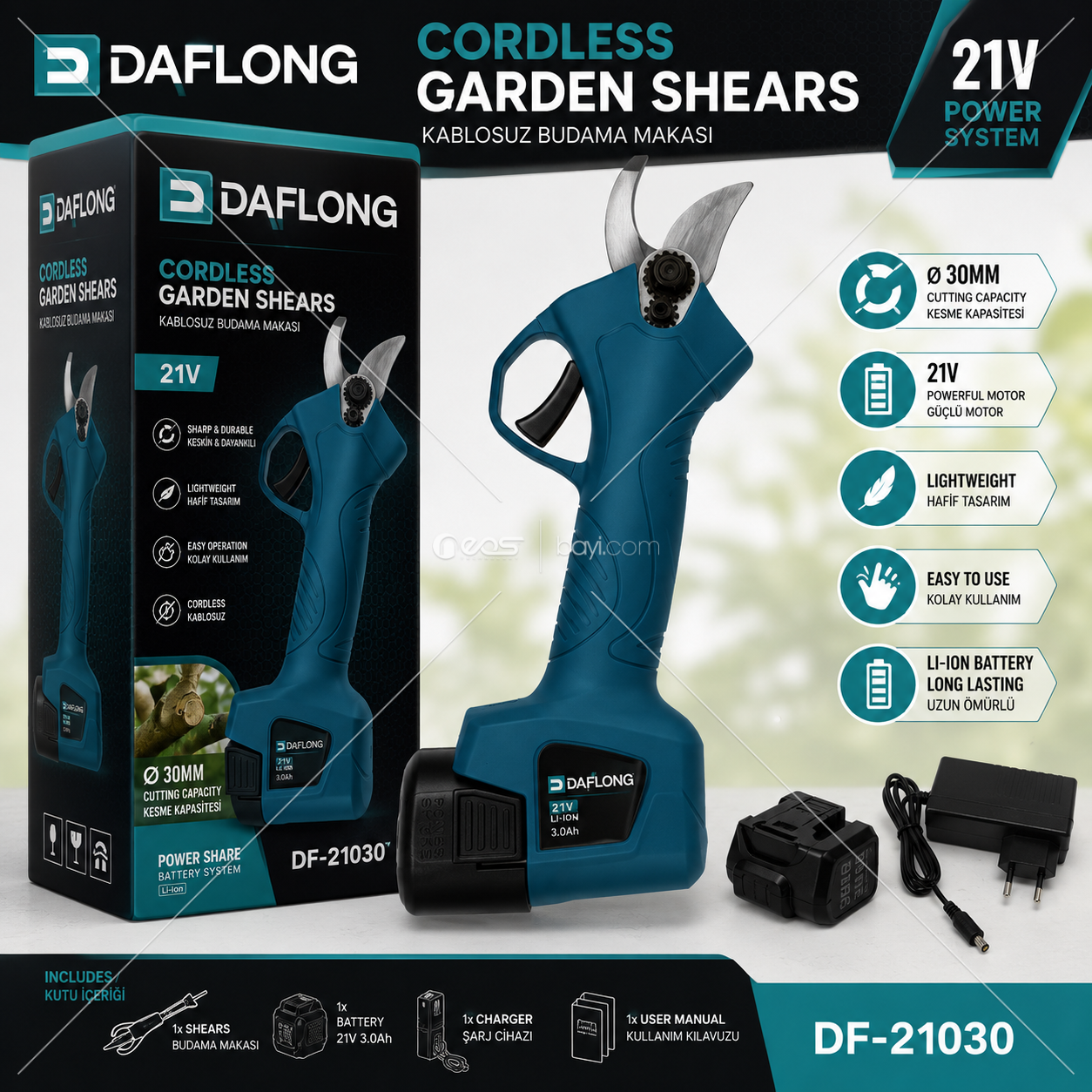 DAFLONG PowerPrune DF-21030 21V Şarjlı Budama Makası (30mm) (KUTU YOK)