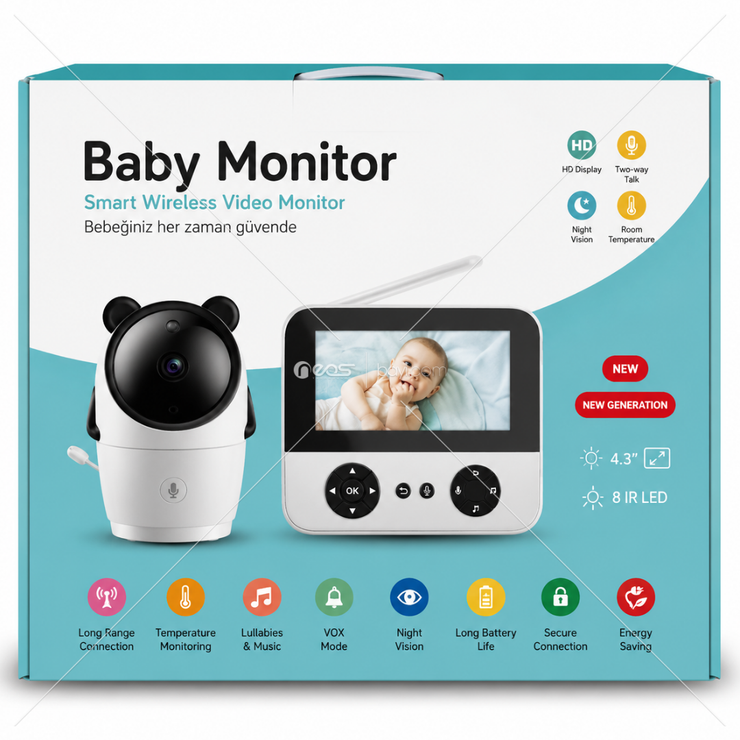 CASTU Vision Pro 4.3'' HD Kablosuz Bebek Monitörü – Gece Görüşü, Çift Yönlü Konuşma, VOX Modu, Sıcaklık Takibi