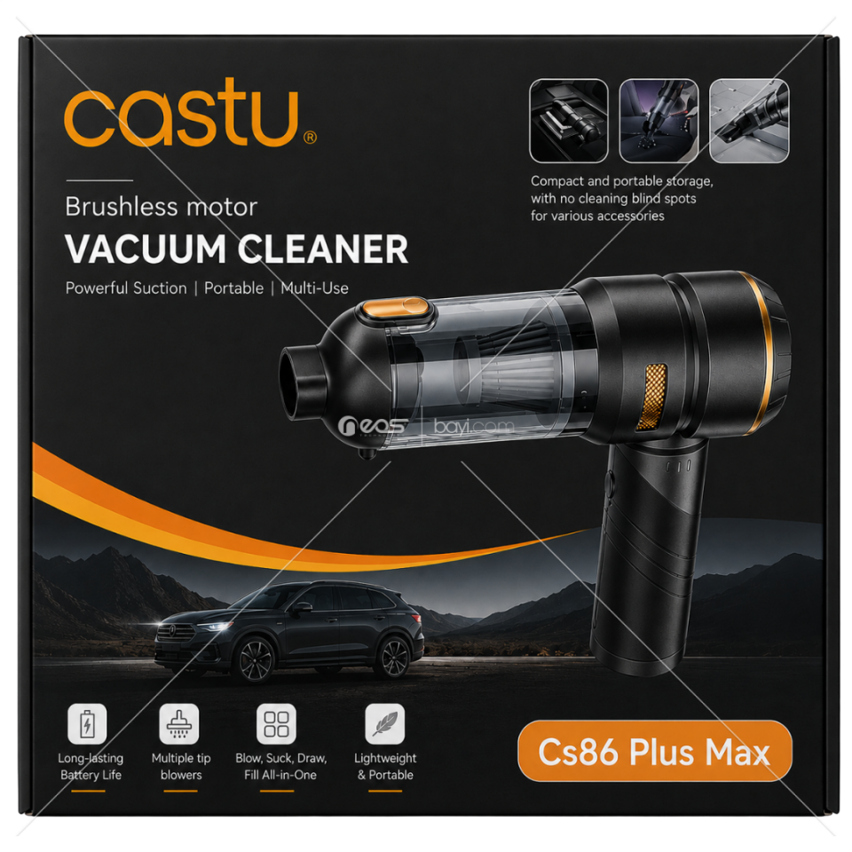 CASTU 20.000PA Turbo Max Kablosuz Araç Süpürgesi – Brushless Motor, Yüksek Emiş Gücü, Üfleme Özellikli, Şarjlı El Süpürgesi