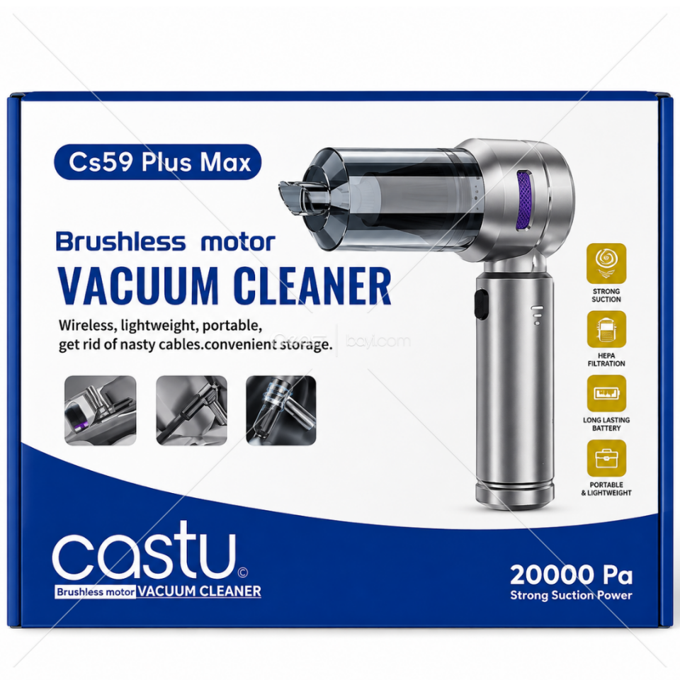 CASTU CS59PLUS AirForce 20K Şarjlı Araç Süpürgesi – 20.000Pa Güçlü Emiş, Brushless Motor, HEPA Filtreli, Kablosuz El Süpürgesi