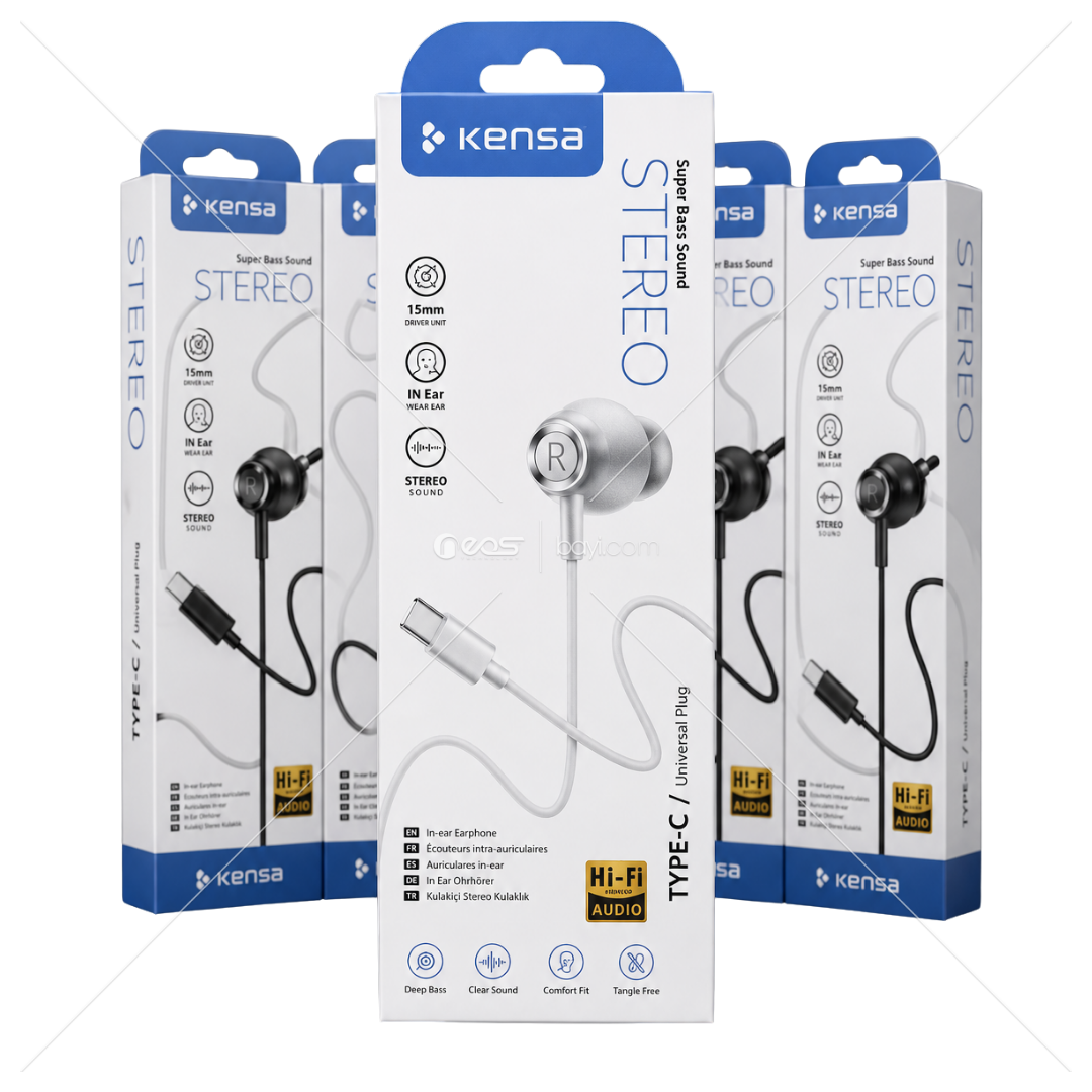 KENSA K-228 Type-C Hi-Fi Stereo Kulak İçi Kablolu Kulaklık – Güçlü Bass, HD Ses, Mikrofonlu