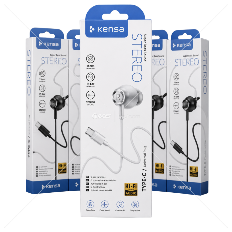 KENSA K-228 Type-C Hi-Fi Stereo Kulak İçi Kablolu Kulaklık – Güçlü Bass, HD Ses, Mikrofonlu