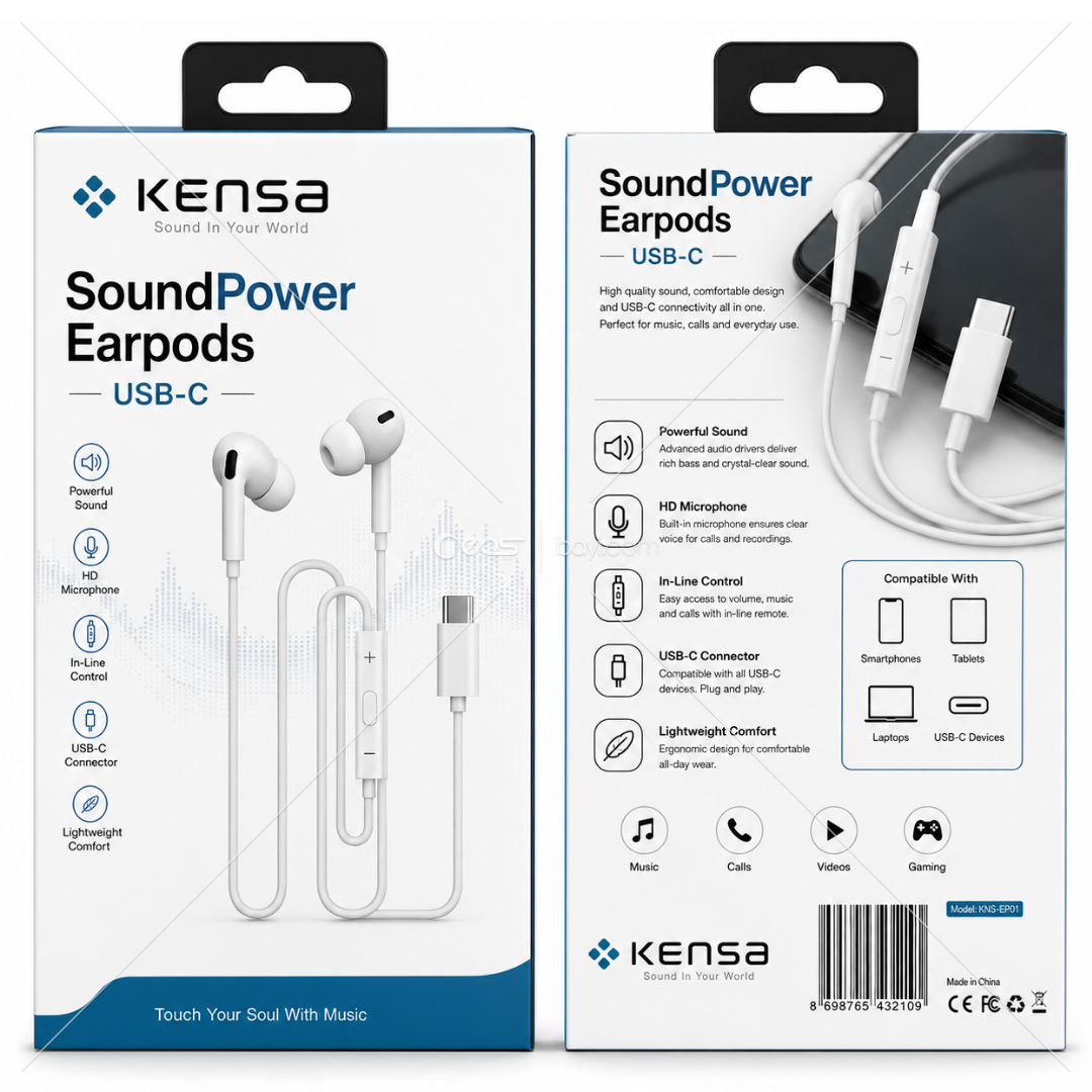 KENSA IP-90 USB-C Kablolu Stereo Kulak İçi Kulaklık – HD Mikrofonlu, Hi-Fi Ses, Müzik ve Görüşme İçin
