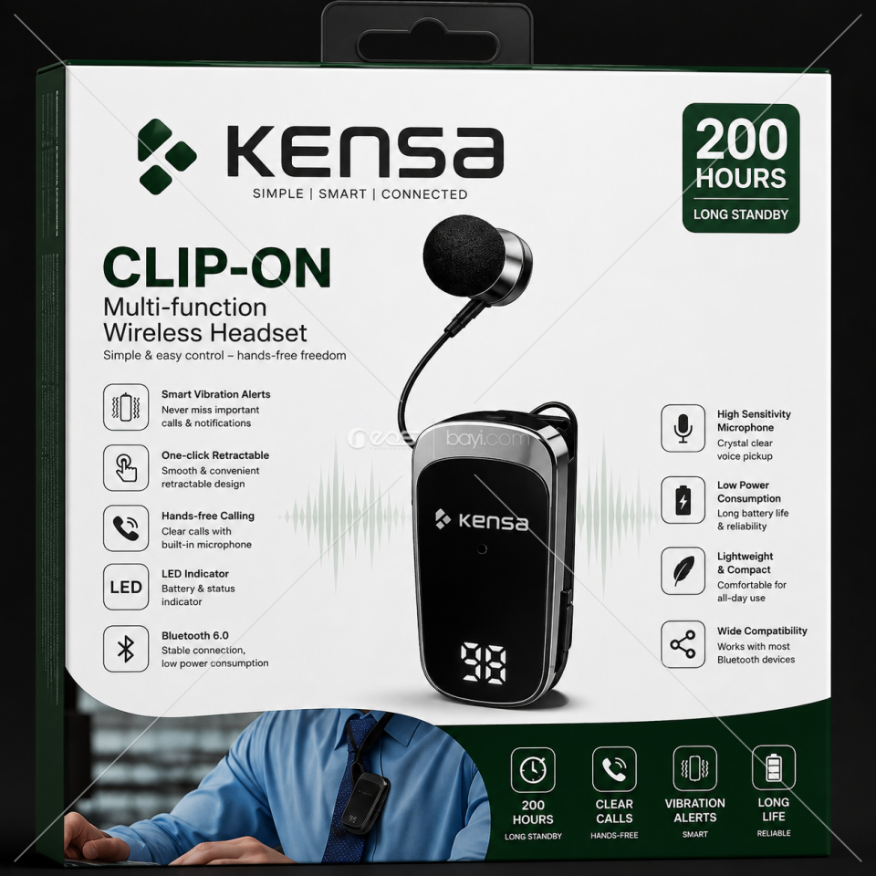 KENSA KB-944 Bluetooth Yaka Kulaklığı – HD Mikrofonlu, Titreşimli Arama Uyarısı, 200 Saat Bekleme Süresi, Bluetooth 6.0