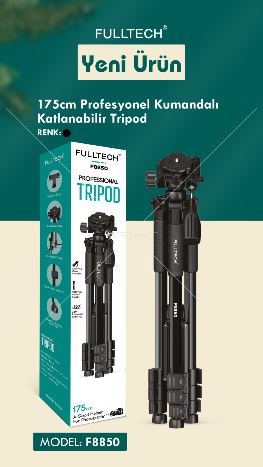 F8850 175CM Katlanabilir Tripod