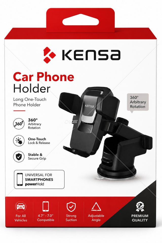 KENSA T41 Araç Telefon Tutucu – Vakumlu, 360° Dönebilen, Tek Tuş Kilitlemeli, Güçlü Vantuzlu Universal Telefon Standı