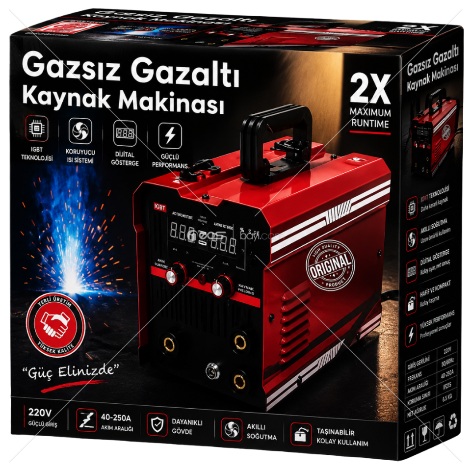 Gazsız Gazaltı Kaynak Makinesi – IGBT Teknolojili Dijital Göstergeli 250A Profesyonel İnverter Kaynak Makinası