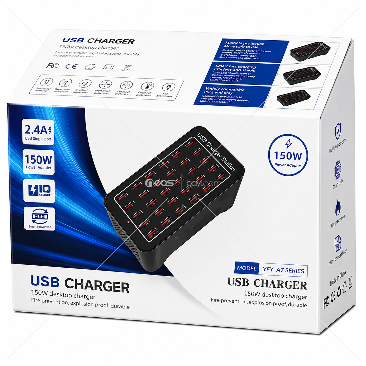 YFY-A7 150W Çoklu USB Hızlı Şarj İstasyonu – 30 Port Masaüstü Şarj Cihazı