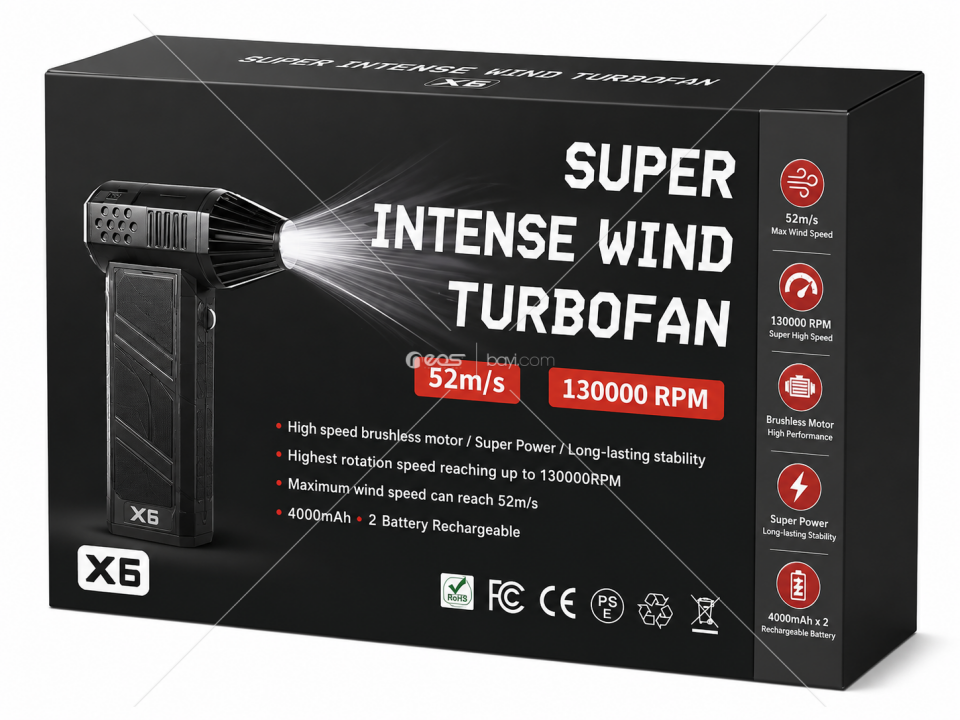 X6 130.000 RPM Şarjlı Turbo Fan – 52 m/s Yüksek Hızlı Güçlü Hava Üfleyici