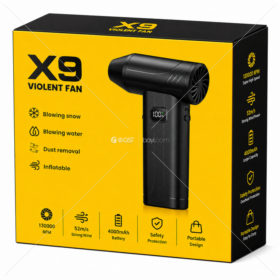 X9 130.000 RPM Şarjlı Turbo Fan – 52 m/s Güçlü Hava Üfleyici, 4000 mAh
