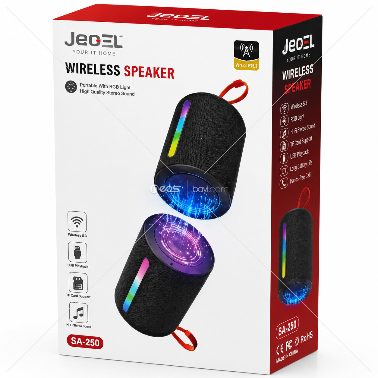 SA-250 RGB IŞIKLI TAŞINABİLİR BLUETOOTH HOPARLÖR – 360° Hİ-Fİ STEREO SES
