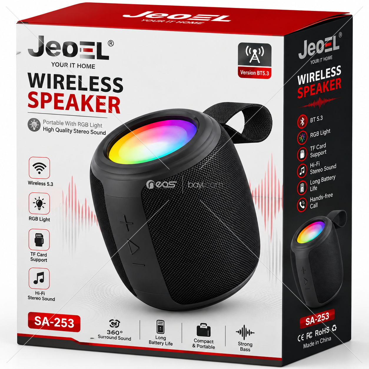 SA-253 RGB IŞIKLI TAŞINABİLİR BLUETOOTH HOPARLÖR – 360° SURROUND SES & GÜÇLÜ BAS