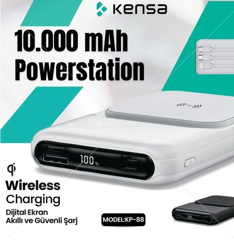 Kensa KP-88 Powerbank Magsafe Wireless Charging Safe HIZLI Beyaz
