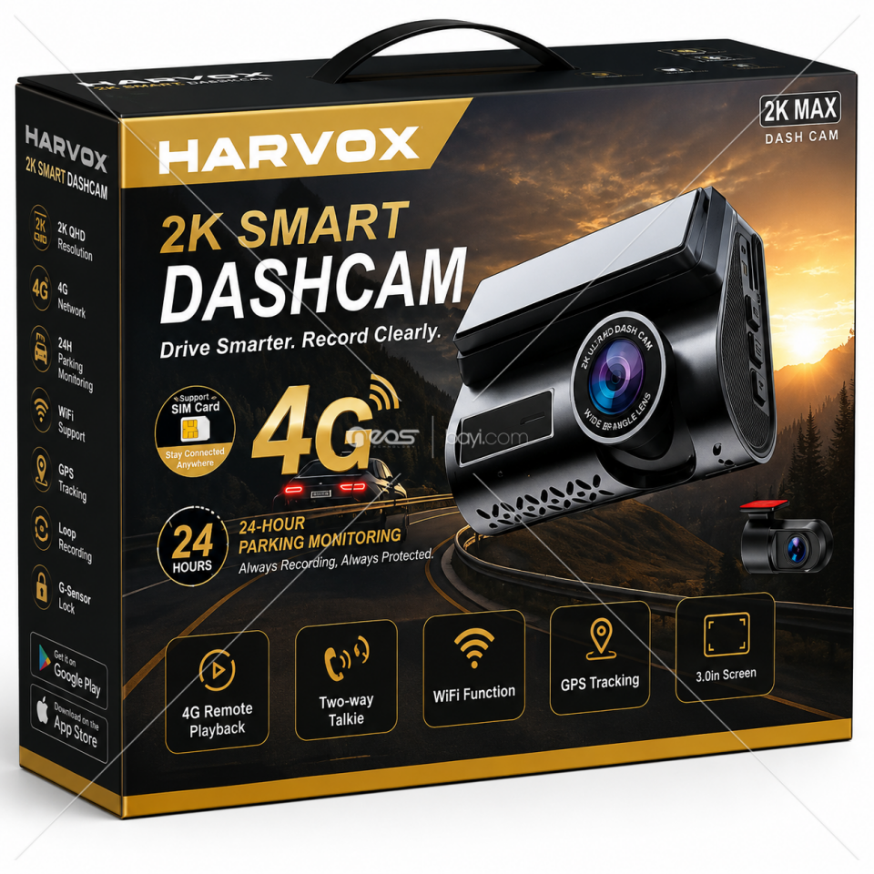 HARVOX 2K SMART 4G ARAÇ İÇİ KAMERA – GPS & WiFi – 24 SAAT PARK MODU – ÇİFT YÖNLÜ SES – 3.0'' EKRAN