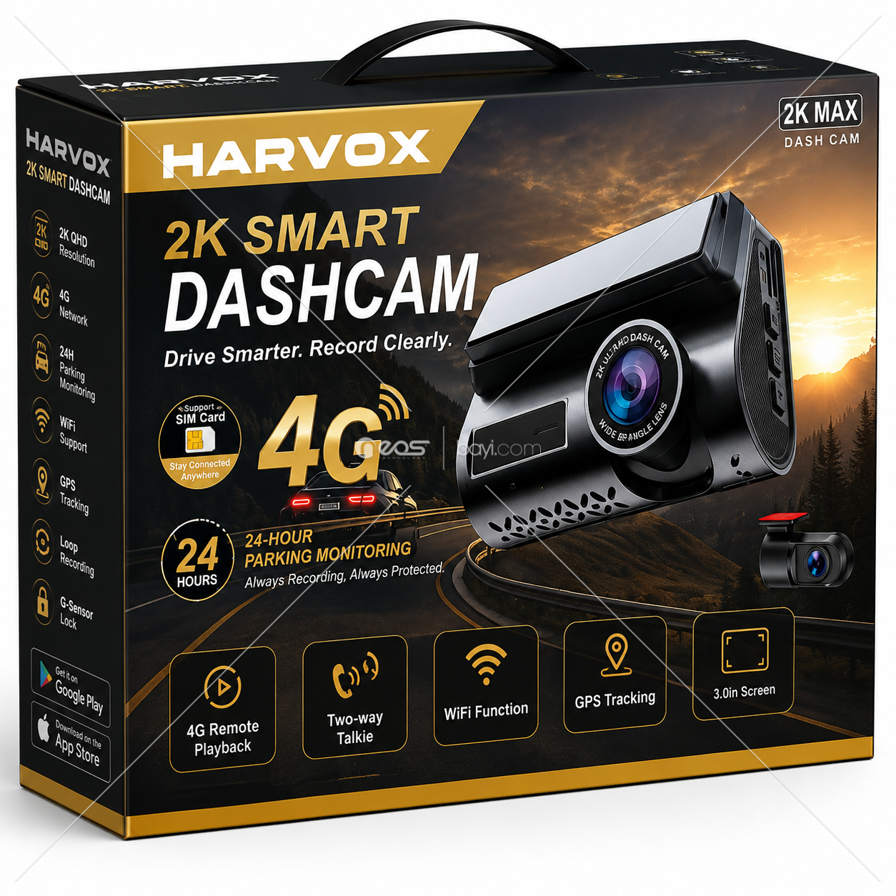 HARVOX 2K SMART 4G ARAÇ İÇİ KAMERA – GPS & WiFi – 24 SAAT PARK MODU – ÇİFT YÖNLÜ SES – 3.0'' EKRAN