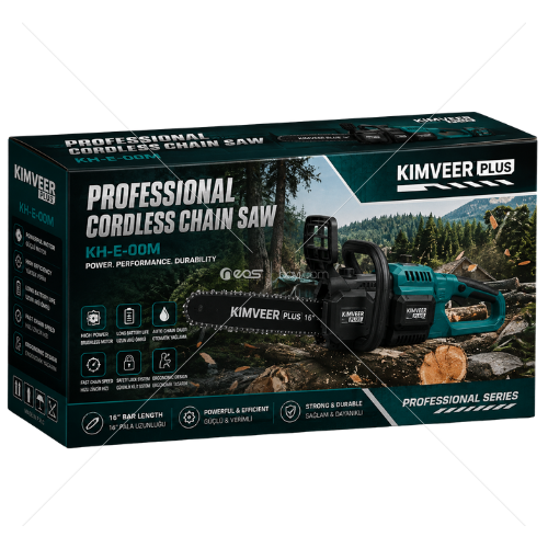 KİMMER PLUS KH-E-00M Profesyonel 16'' Akülü Zincirli Ağaç Kesme Testeresi – Kömürsüz Motor