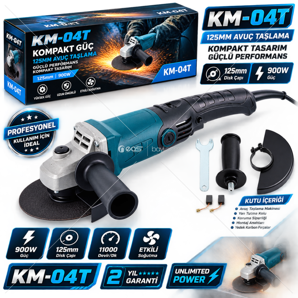 KM-04T 900W 125MM Profesyonel Avuç Taşlama Makinesi – 11.000 Devir/Dk