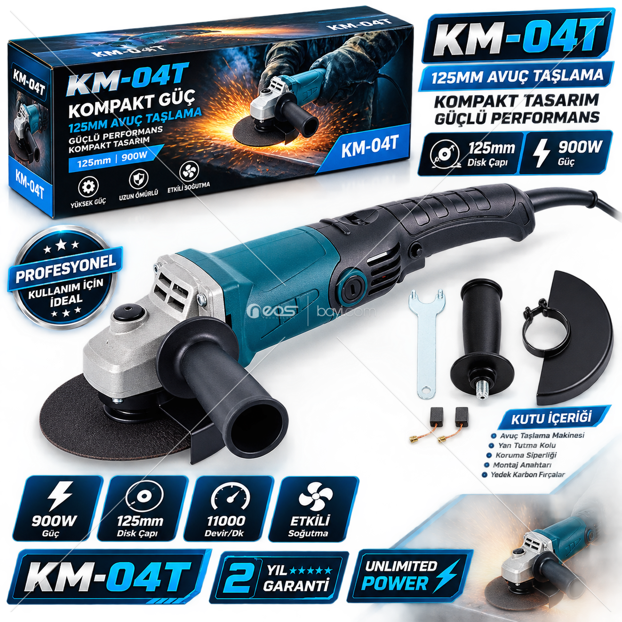 KM-04T 900W 125MM Profesyonel Avuç Taşlama Makinesi – 11.000 Devir/Dk