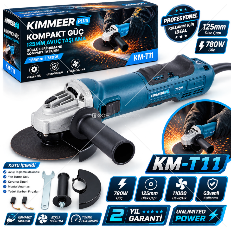 KM-11T 780W 125MM Profesyonel Avuç Taşlama Makinesi – 11.000 Devir/Dk