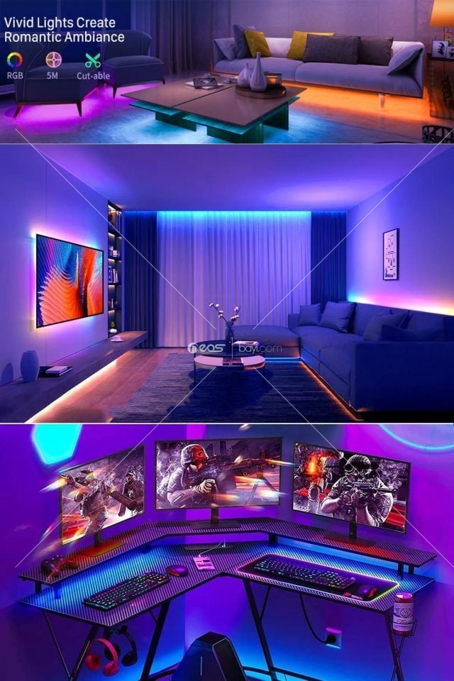 Şerit Led 5 Metre Ambians Aydınlatma Kumanda & Trafolu RGB Şerit Işık Tavan Oda Işık Dekoru