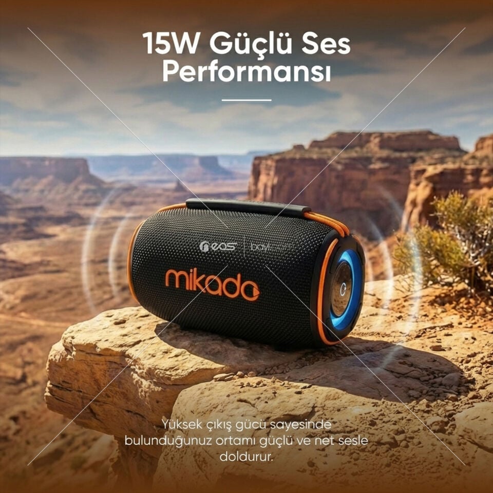 Mikado MD-31BT Siyah IPX6 15W RGB Işıklı 2400mAh TF KART+USB Destekli Bluetooth Hoparlör