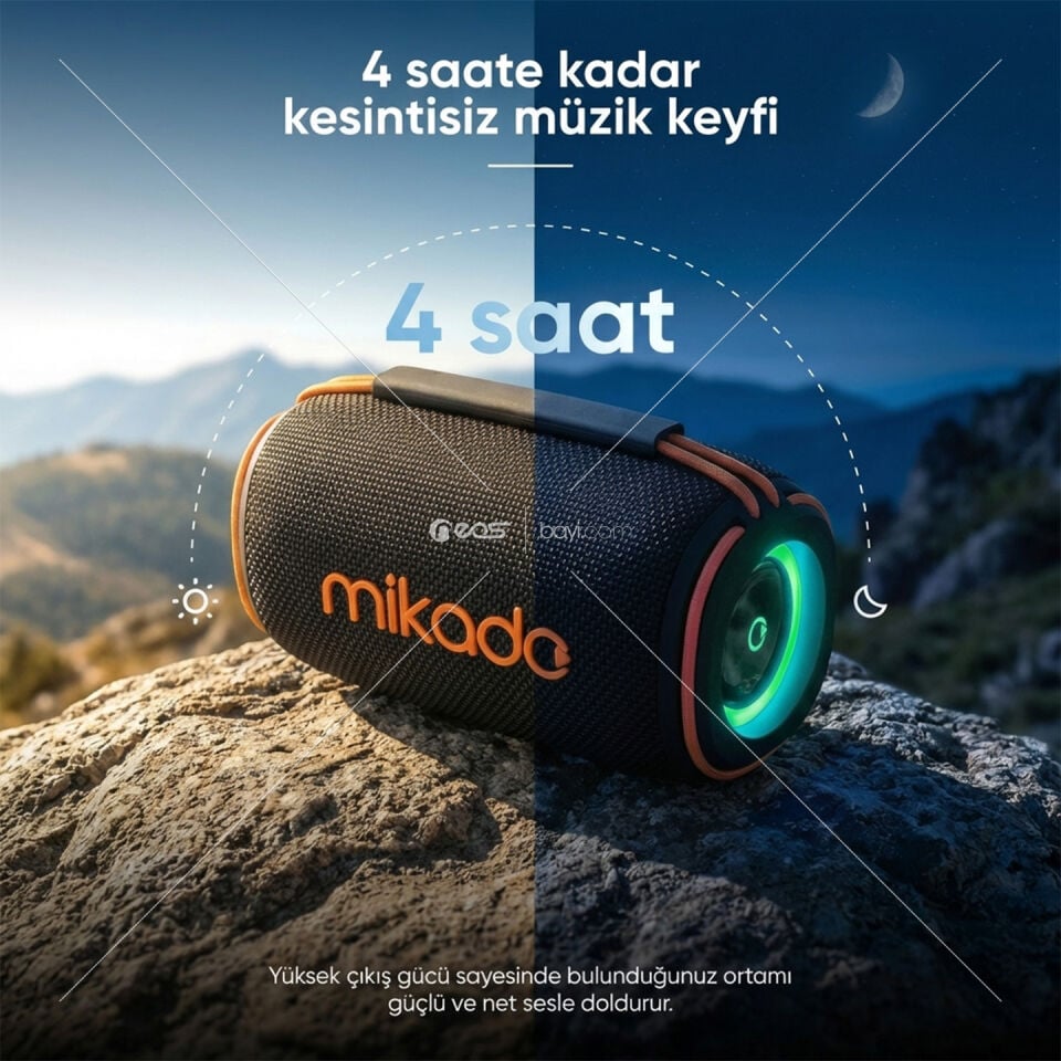 Mikado MD-31BT Siyah IPX6 15W RGB Işıklı 2400mAh TF KART+USB Destekli Bluetooth Hoparlör