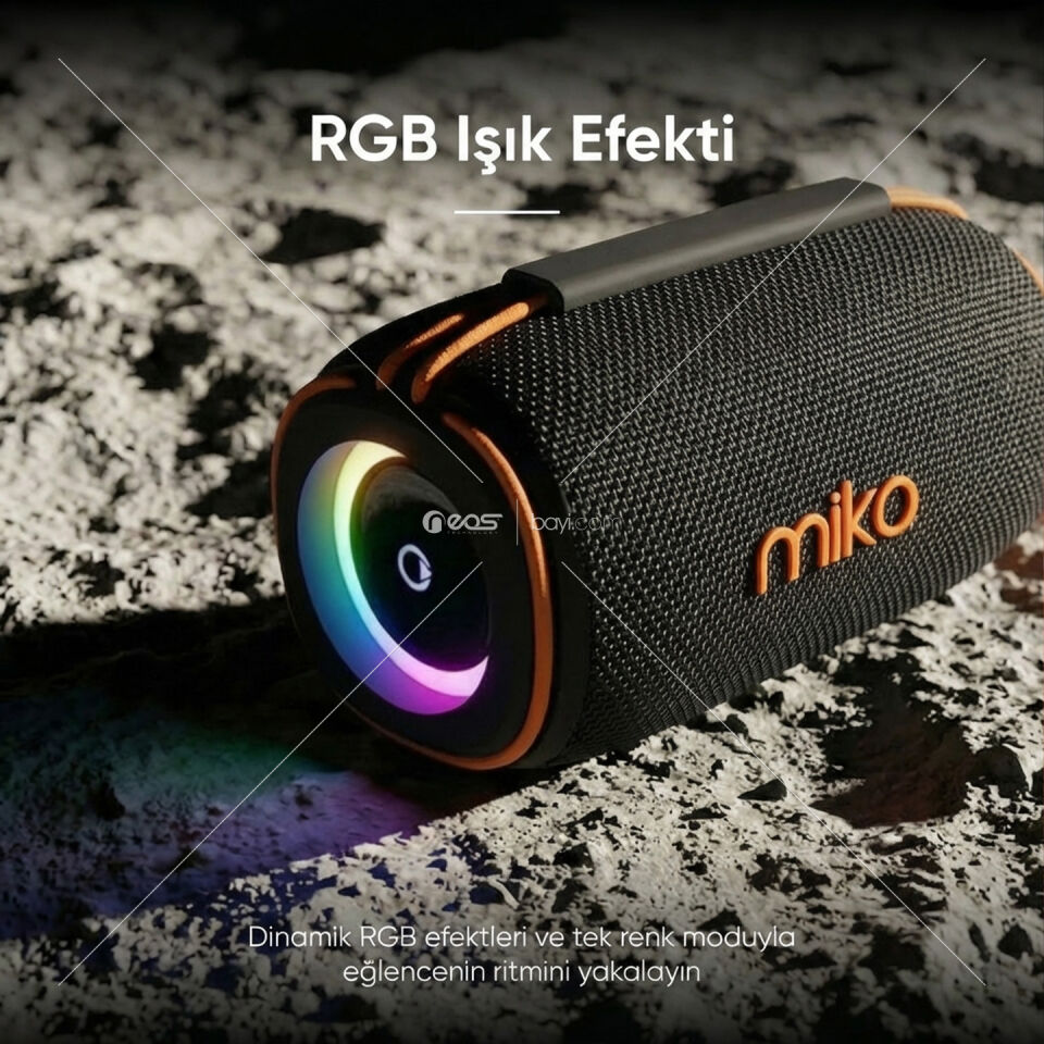 Mikado MD-31BT Siyah IPX6 15W RGB Işıklı 2400mAh TF KART+USB Destekli Bluetooth Hoparlör