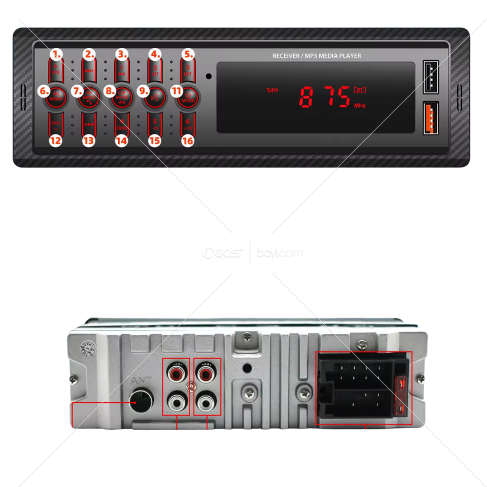 Araba için Çift USB/BT/SD Ses Kontrolü Uzaktan Kumanda Araba Stereo MP3 Çalar