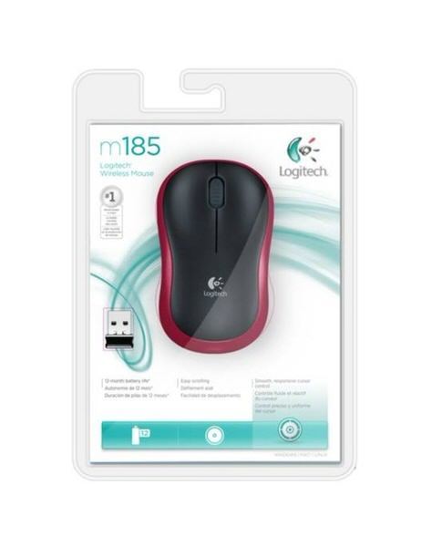 LOGITECH M185 NANO MOUSE KABLSZ BLACK/RED 910-002237