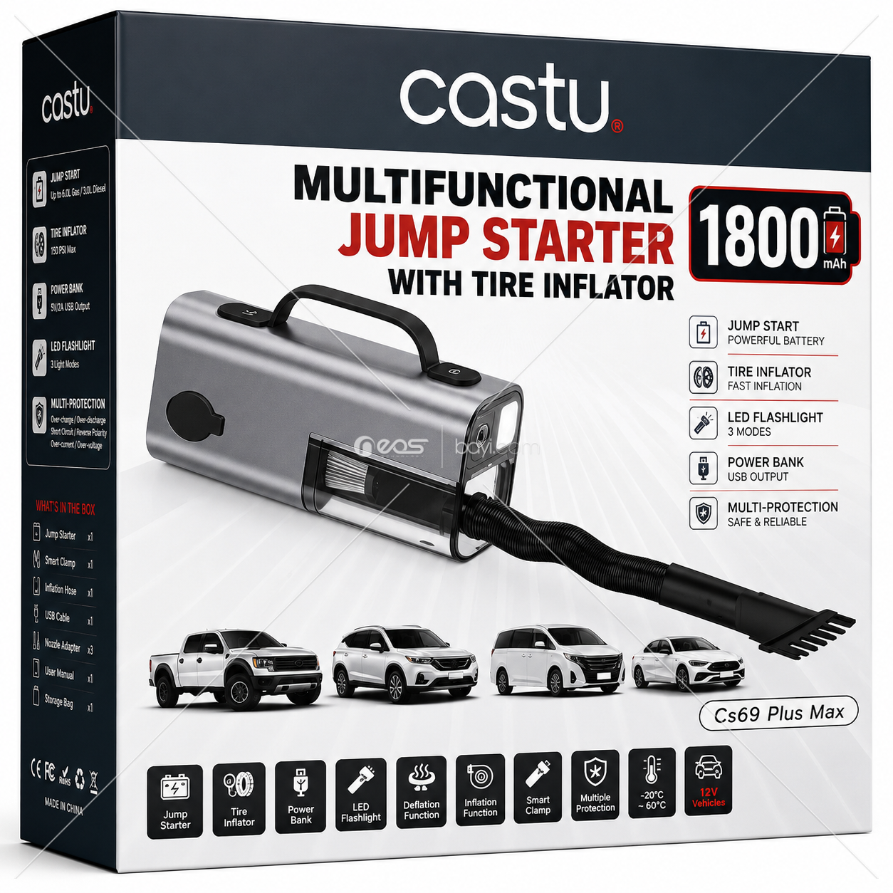 CASTU CS69 PLUS MAX 1800mAh ÇOK FONKSİYONLU AKÜ TAKVİYE + LASTİK ŞİŞİRME CİHAZI